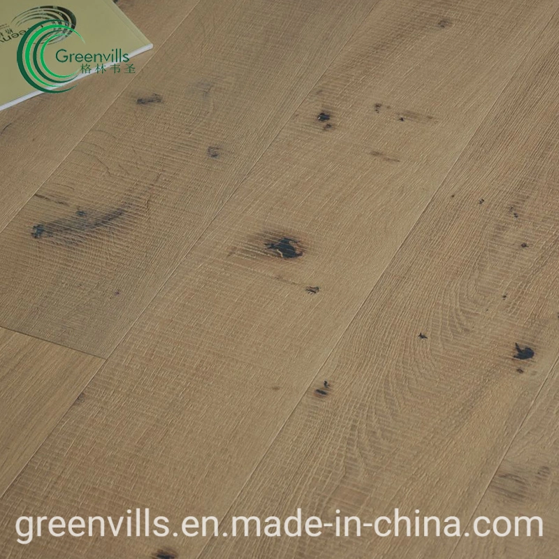 Character Grade 3-Ply Wood Flooring, Saw Marked European White Oak Veneer Real Wood Flooring