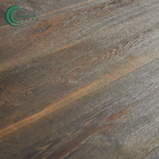 Pisos de madera de roble Pisos de madera rústica cepillada dura aceitada con cera de madera ahumada Pisos de madera dura